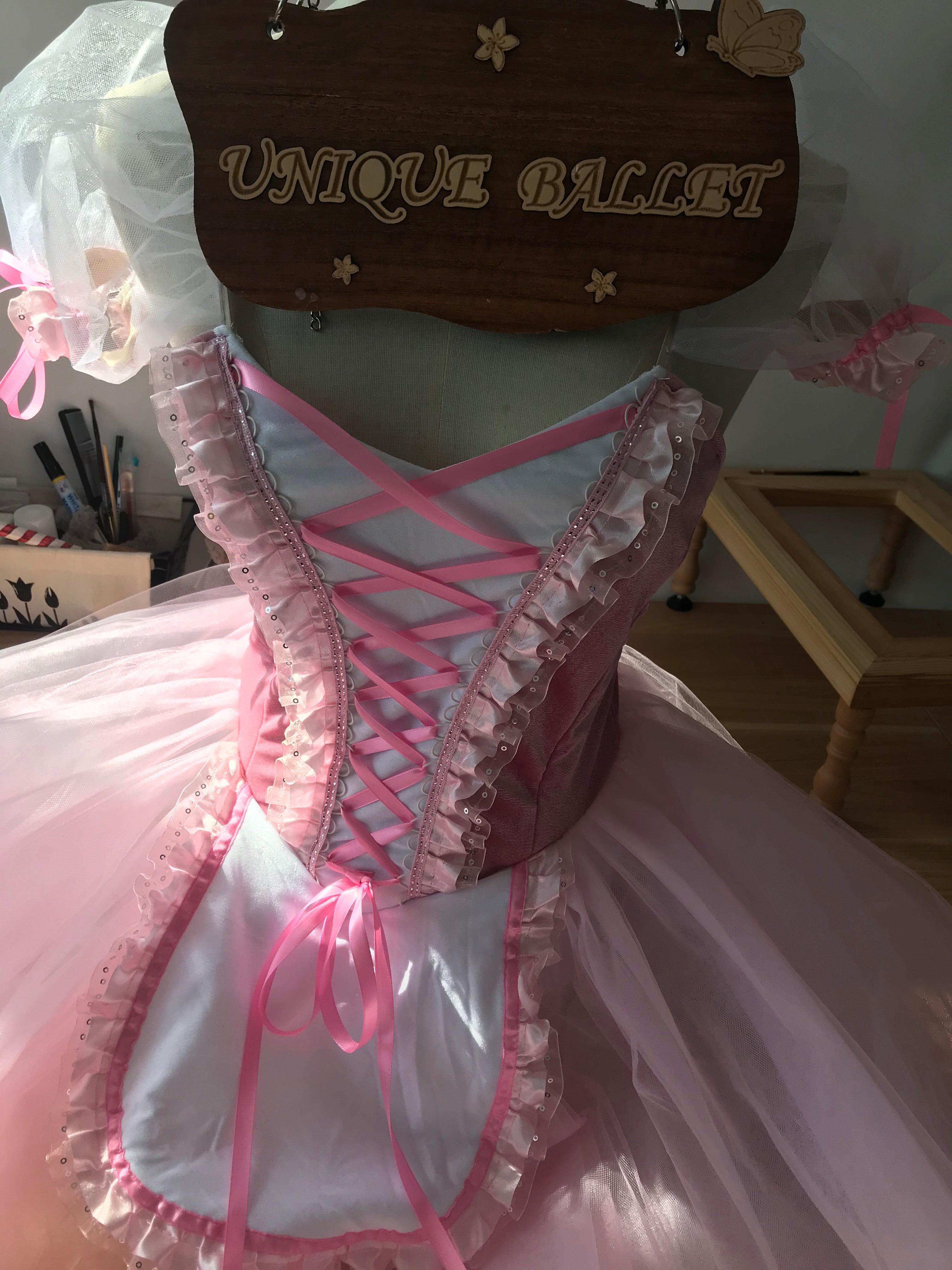 Pink Giselle Professional Romantic Ballet TuTu Hooks Long Dress Peasant Costume -DOGSLPNK