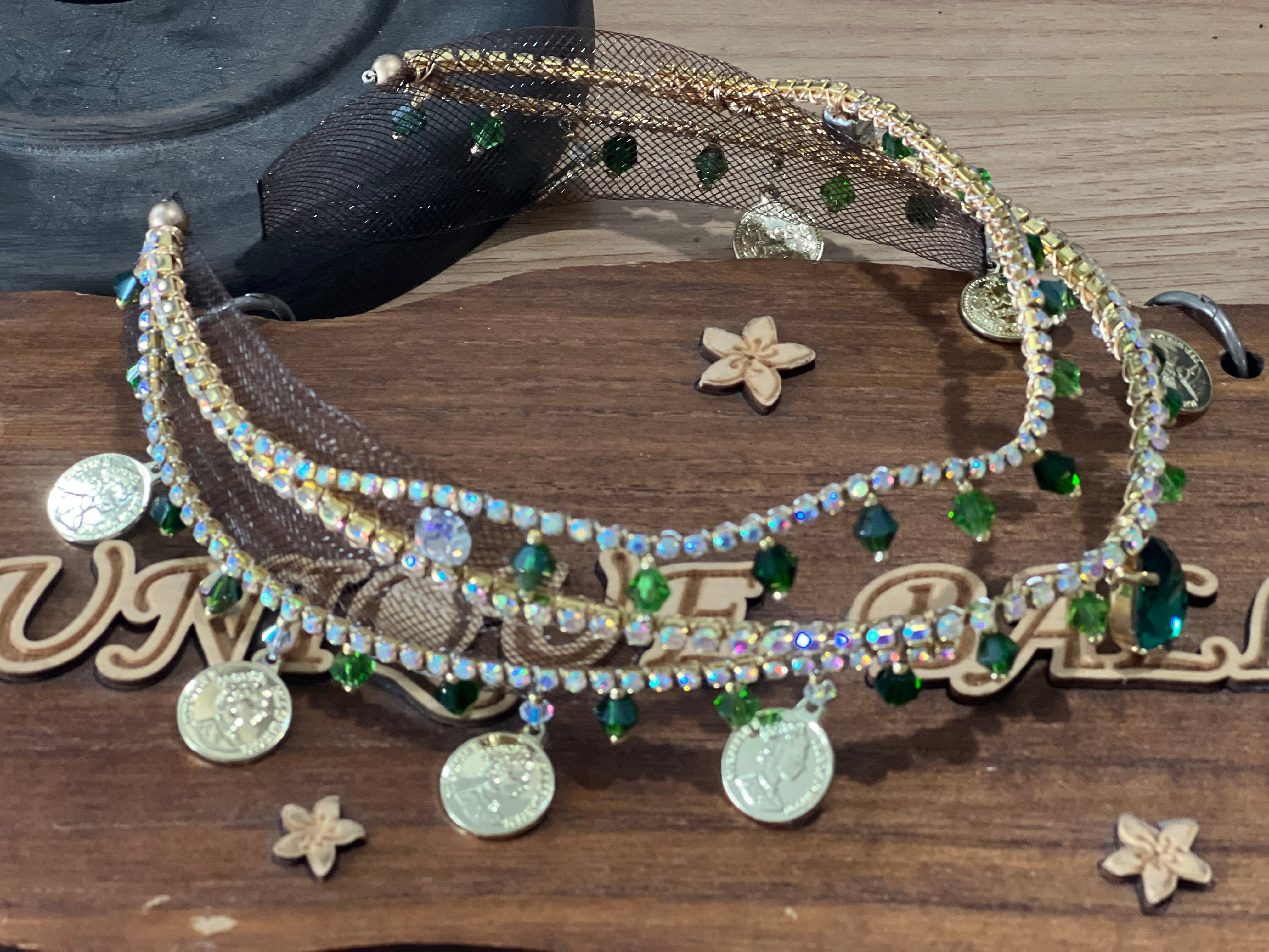 Professional Handmade Green Golden LA Esmeralda Tiara Headpiece - HP2WNESMALAGRNTIA