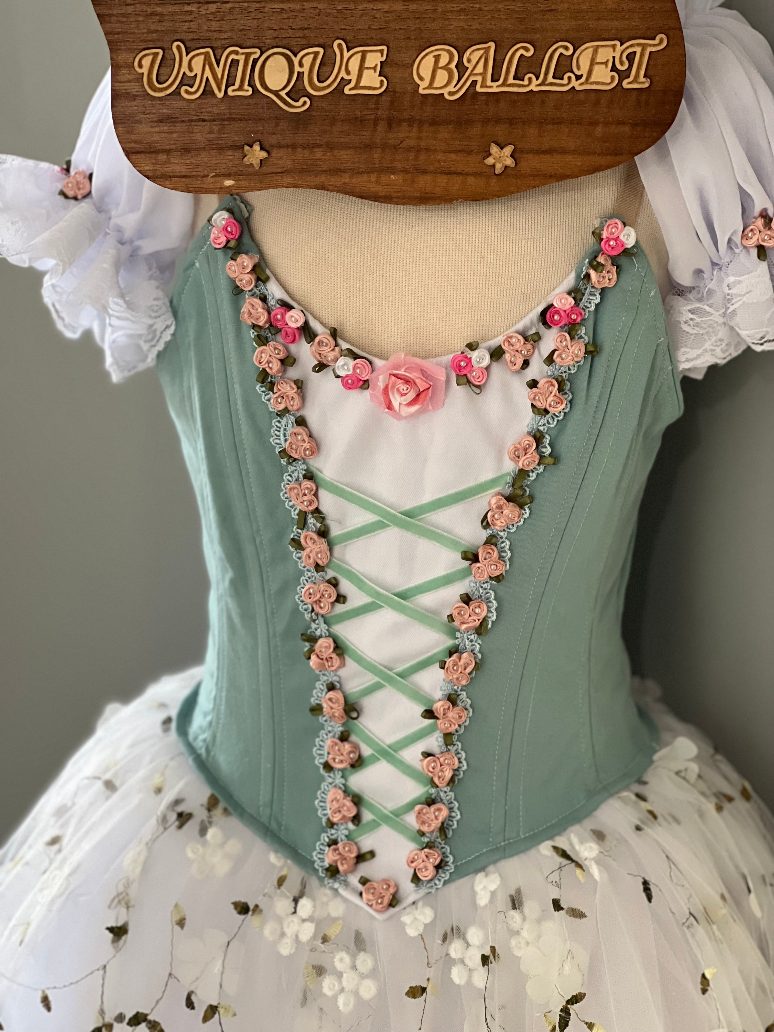 Professional Mint Green White Ballet Romantic Tutu Costume For Swanhilda Coppelia Swanilda  Variation Stage Dance-wear With Hooks - RYLMNTWHTFLWGD