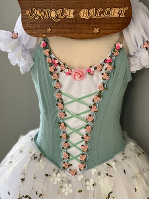 Professional Mint Green White Ballet Romantic Tutu Costume For Swanhilda Coppelia Swanilda  Variation Stage Dance-wear With Hooks - RYLMNTWHTFLWGD