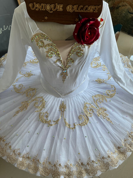 white ballet dress Professional Don Quixote Classical Tutu Costume Kitri Wedding Sugar Plum Fairy Sleeping Beauty Aurora Paquita Variation Ballet Stage comfortable and fun Sequin Strapless Mini Dress color:Ivory Lace With Champagne Lining pink tutu