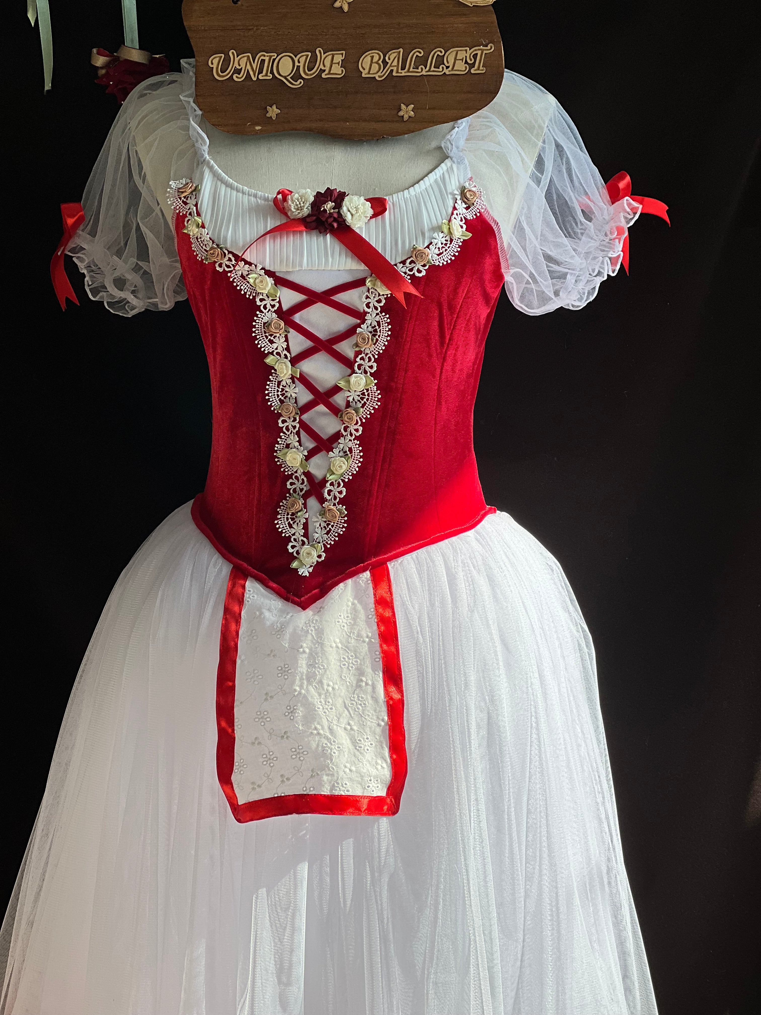 Professional Giselle Red Peasant Ballet Long Romantic Tutu Dress YAGP TuTu Costume With Hooks - RYLZZREDGSLGD