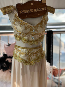 2 Pieces Champagne Golden Beige Sand Color  La Bayadere Nikija Indian Crop Top and Skirt Ballet Costume Set Nutcracker Arabian Dance Wear YAGP Costume - YL2PCHMPSKTGD