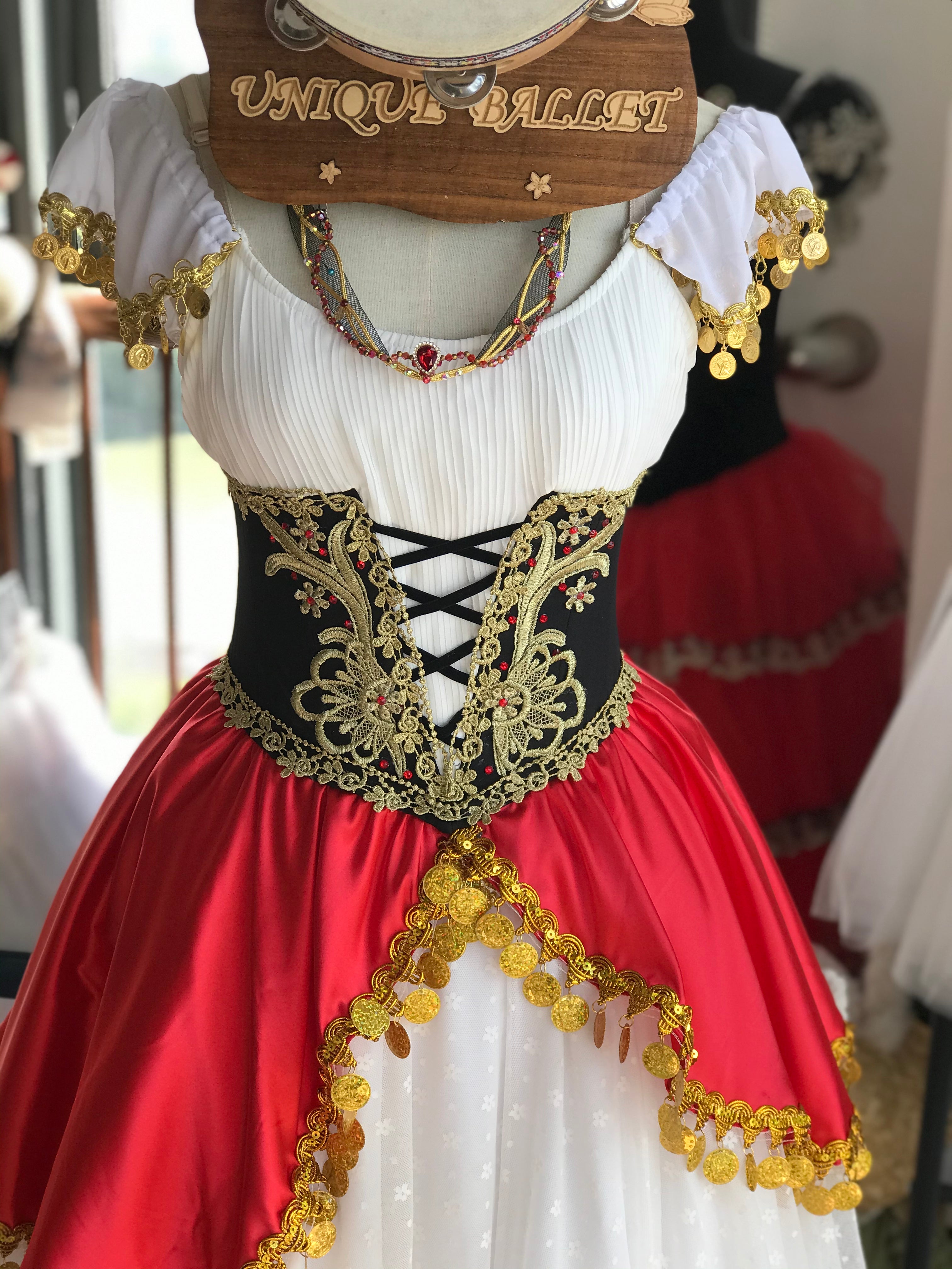 Professional La Esmeralda Romantic Ballet TuTu Costume Tambourine Dance Long Romantic Tutu Dress -RYLREWHTESMRLDGD