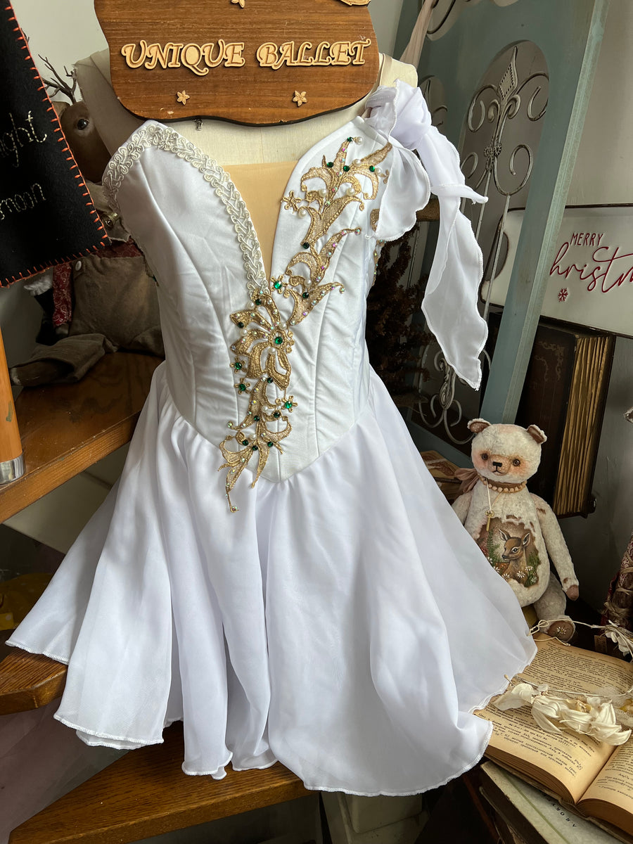 Professional Talisman Cupid Golden Trims White Lyrical Ballet Costume ...