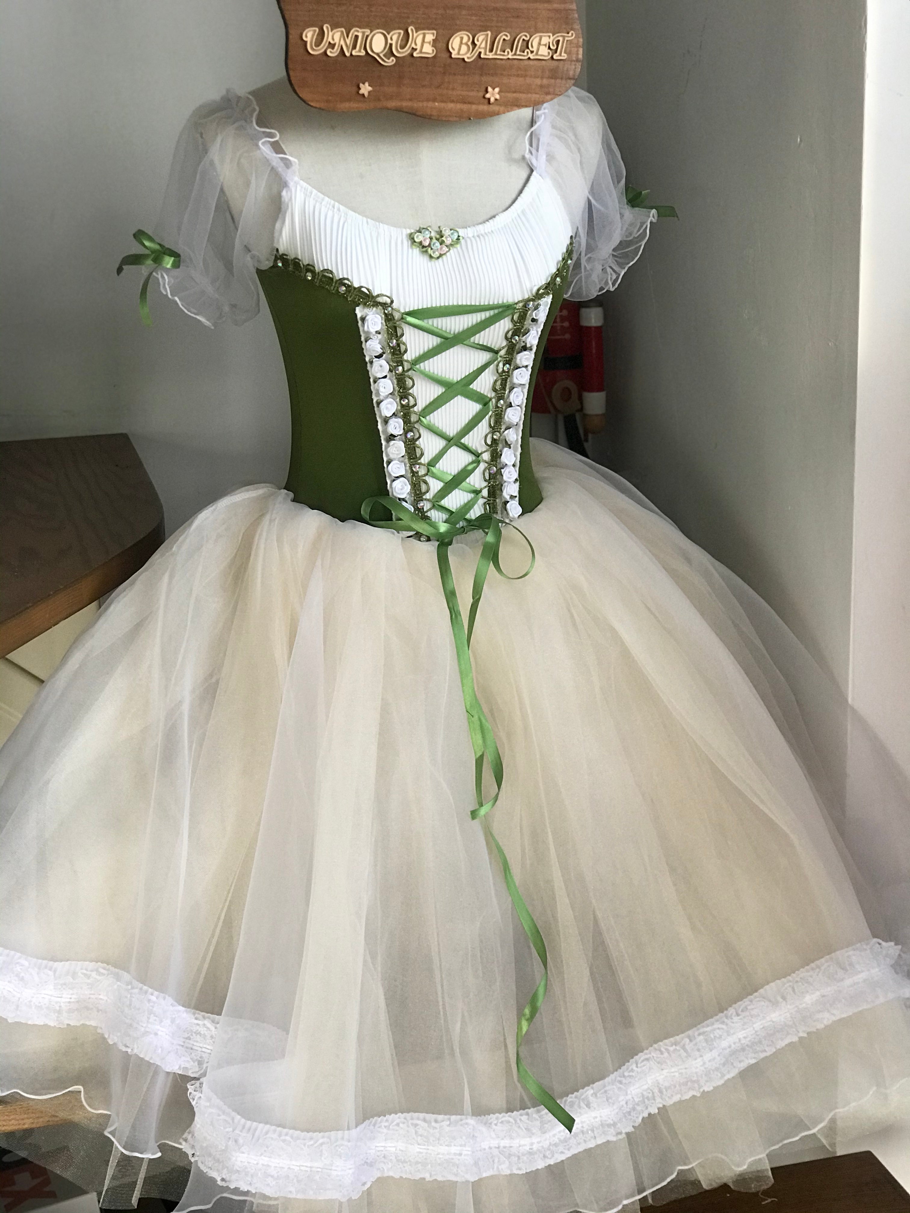 Giselle Romantic Ballet TuTu Costume Olive Green Peasant Long Ballet Dress- RYLOGZGSLOLVGRN