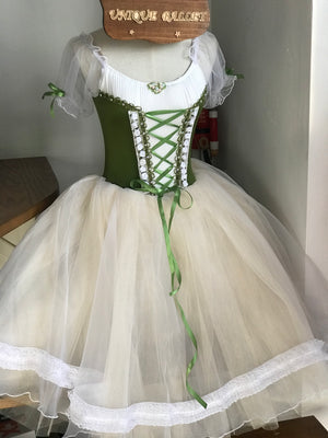 Giselle Romantic Ballet TuTu Costume Olive Green Peasant Long Ballet Dress- RYLOGZGSLOLVGRN