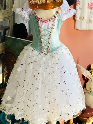Professional Mint Green White Ballet Romantic Tutu Costume For Swanhilda Coppelia Swanilda  Variation Stage Dance-wear With Hooks - RYLMNTWHTFLWGD