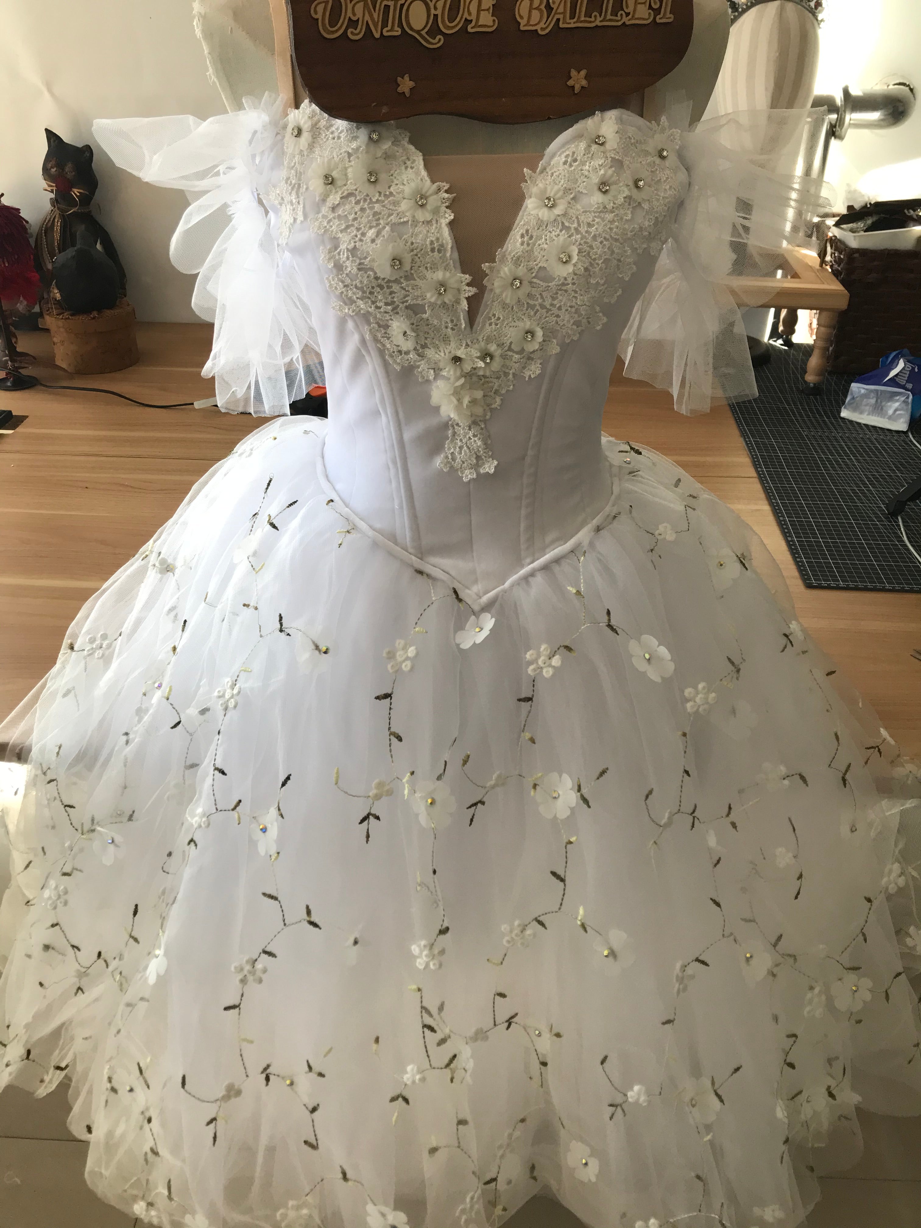 White Flowers Les Sylphides Long Romantic Ballet TuTu Dress Costume -RYLWHTFLWLCE