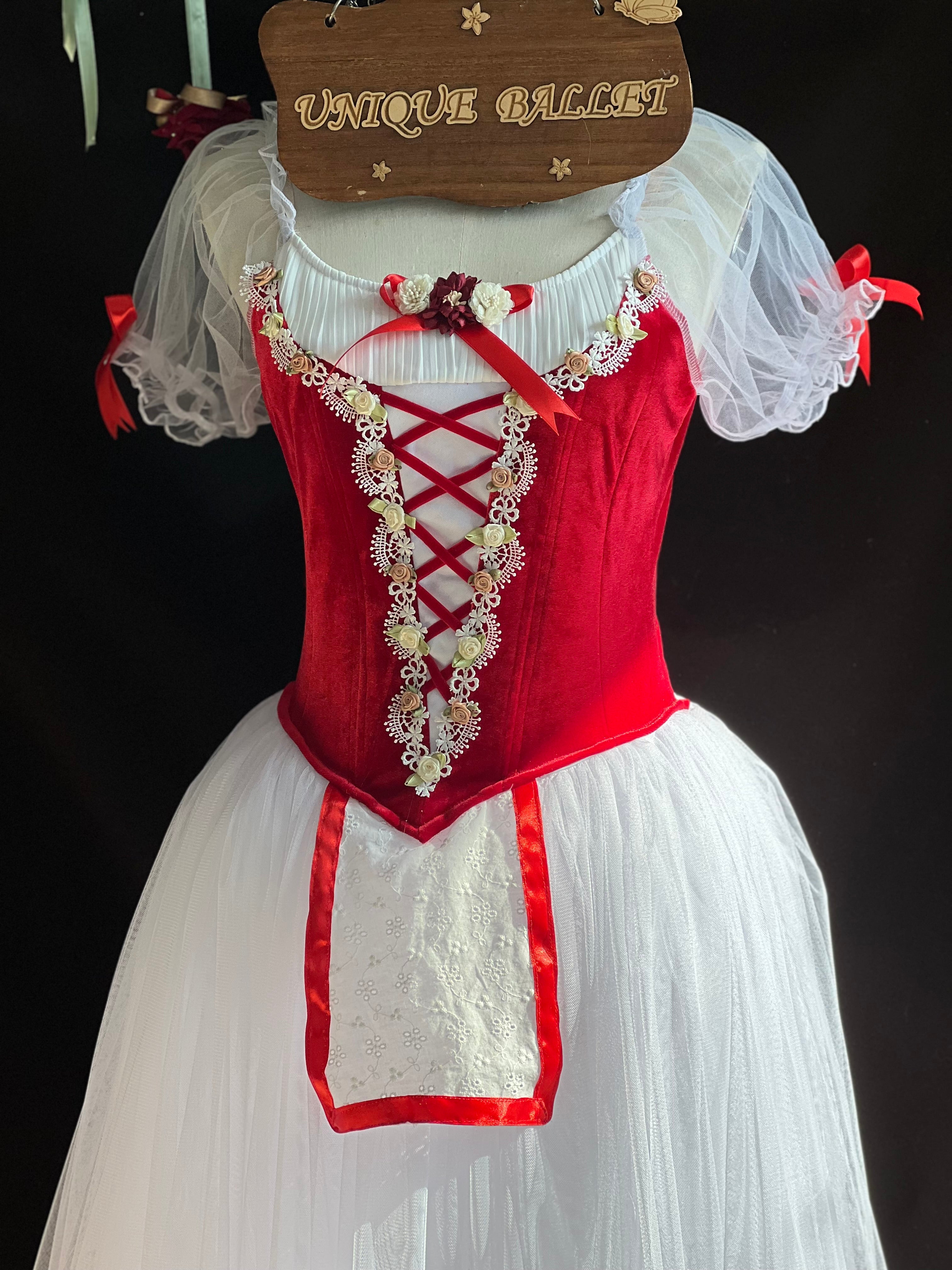 Professional Giselle Red Peasant Ballet Long Romantic Tutu Dress YAGP TuTu Costume With Hooks - RYLZZREDGSLGD