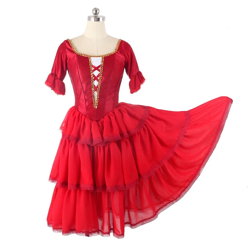 Don Quixote Kitri Mercedes Long Romantic Ballet TuTu Costume Red Spanish Romantic Long Ballet Dress -DOSPNRED