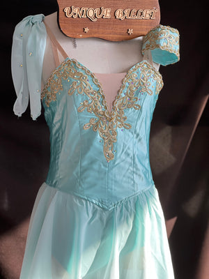 Golden Trims Mint Green Cupid Talisman Lyrical Ballet Costume Modern Ballet Dress YAGP Stage Wear - YLLCUPGDMNTGLD