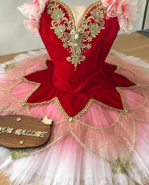 High Quality Professional Red Golden Trims Classic Ballet TuTu