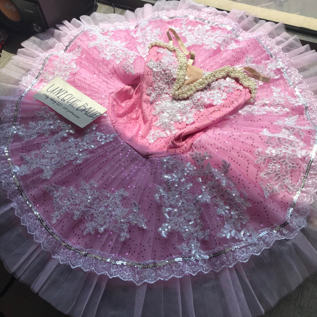 Pink Sleeping Beauty Pearls Classic Ballet TuTu Costume (Unprofessional)-5CPNKPEARL