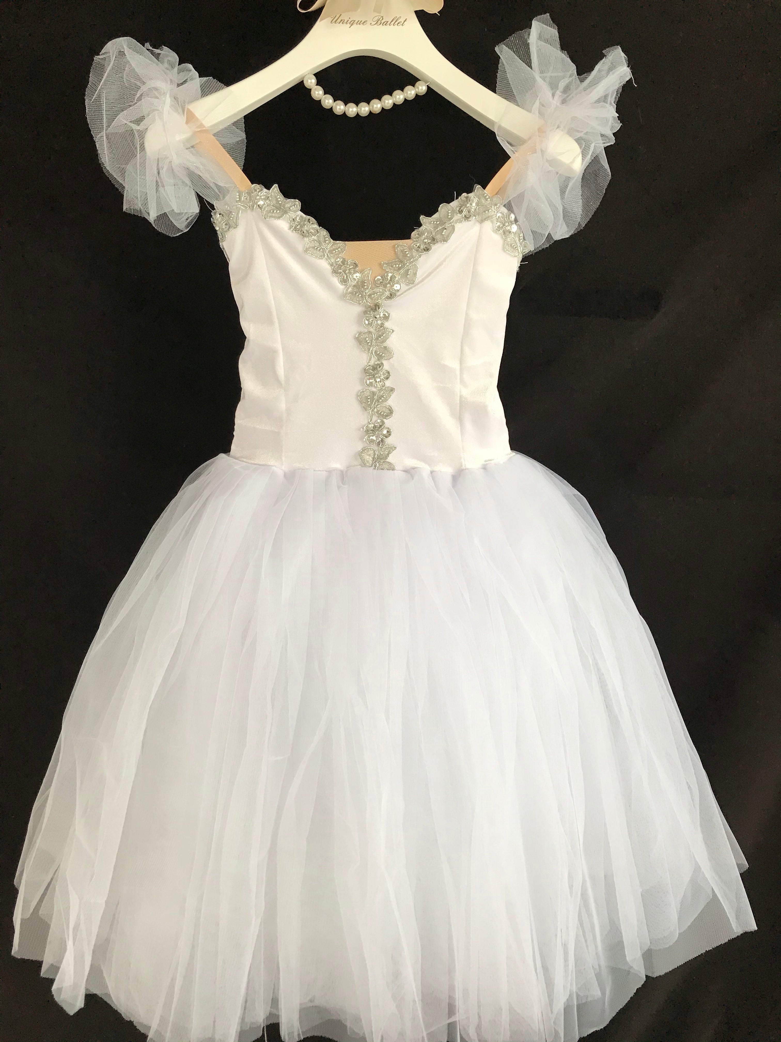 White Swan Lake Snow flakes Corp Ballet Long Tutu Dress-5CRWHTSLV