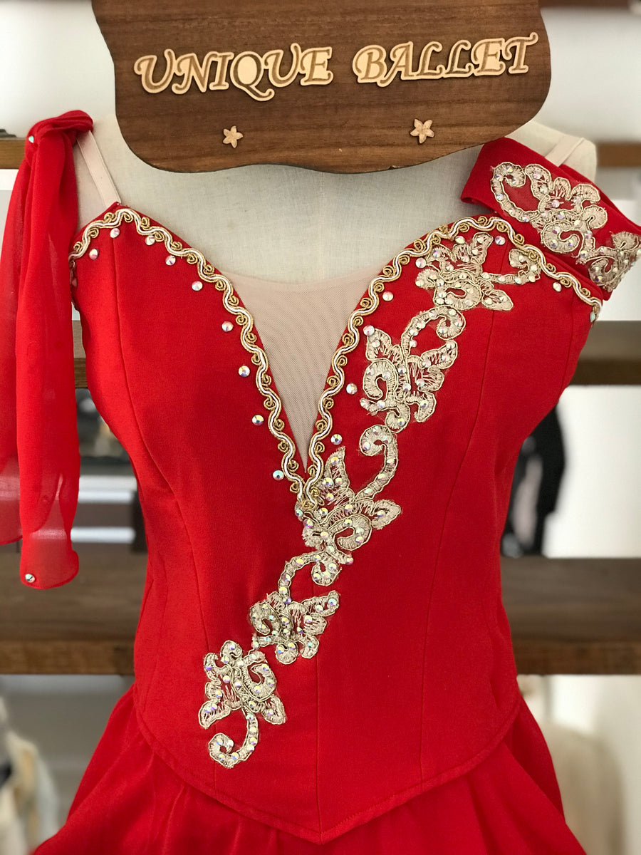 Professional Red Golden Trims Diana Lyrical Ballet Costume In Sylvia W ...