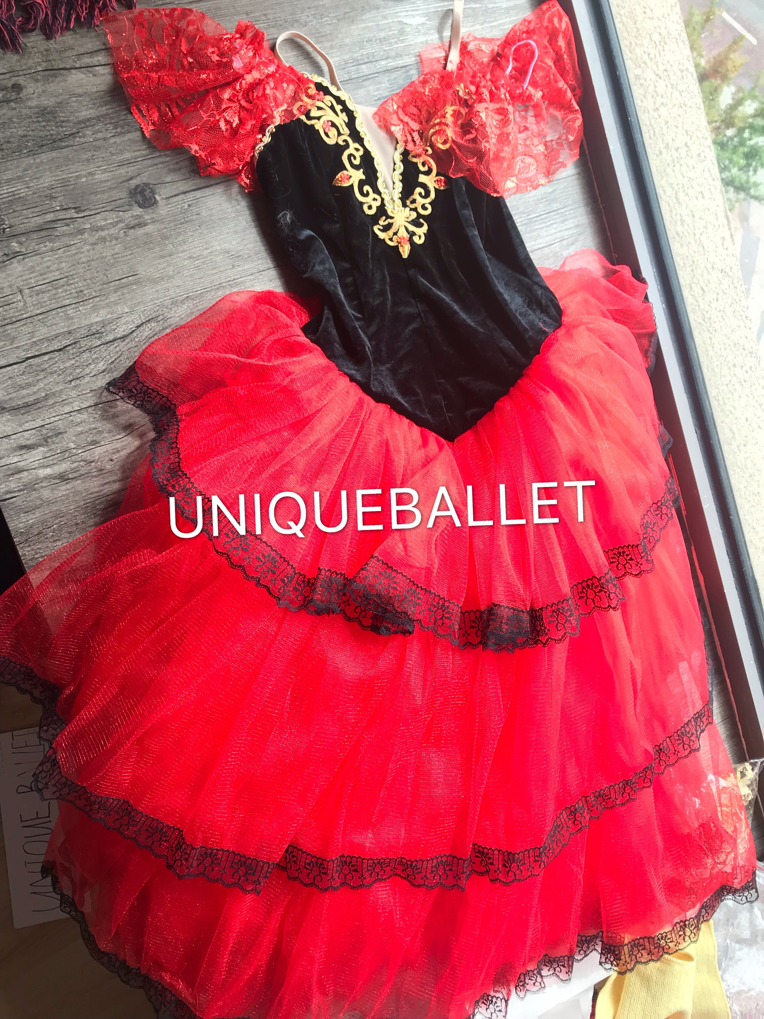 Don Quixote Kitri Long Romantic Ballet TuTu Costume Red Spanish Romant UniqueBallet Don Quixote Kitri Long Romantic Ballet TuTu Costume Red Spanish Romant UniqueBallet