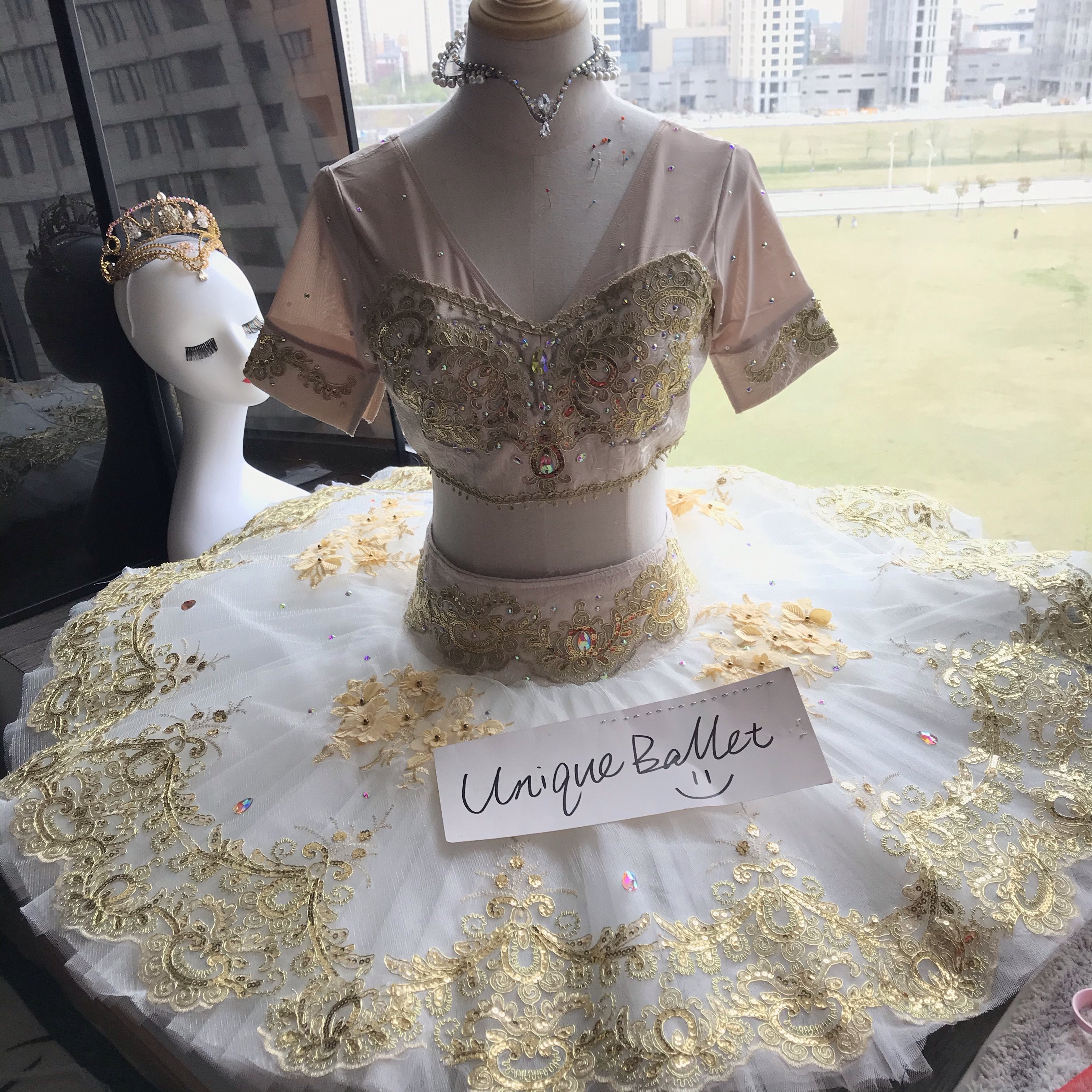 **Sample Discount** Professional La Bayadere Shade Costume Odalisque Le Corsaire 2 Pieces Cream White Golden Classic Ballet TuTu Costume With Hooks