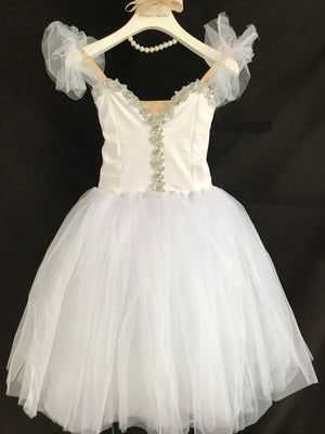 White Swan Lake Snow flakes Corp Ballet Long Tutu Dress-5CRWHTSLV