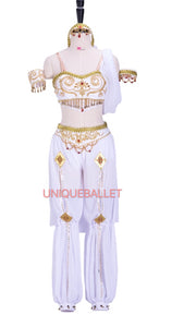 2 Pieces White Arabian Dance La Bayadere Nikija Indian Crop Top and  Pants Ballet Costume